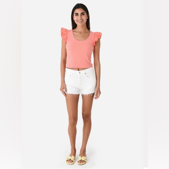 English Factory Salmon Ruffle Sleeve Scoop Neck Top - Picture 2 of 9